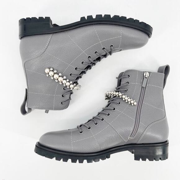Jimmy Choo Gray Leather Cruz Flat Pearl-embellished Ankle Boots Grey IT 39.5 - Picture 5 of 16